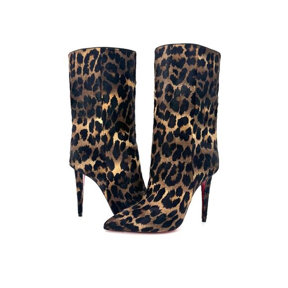 NEW Christian Louboutin Astrilarge Booty 100 Leopard Print Hair On Boots 38 - Picture 2 of 7